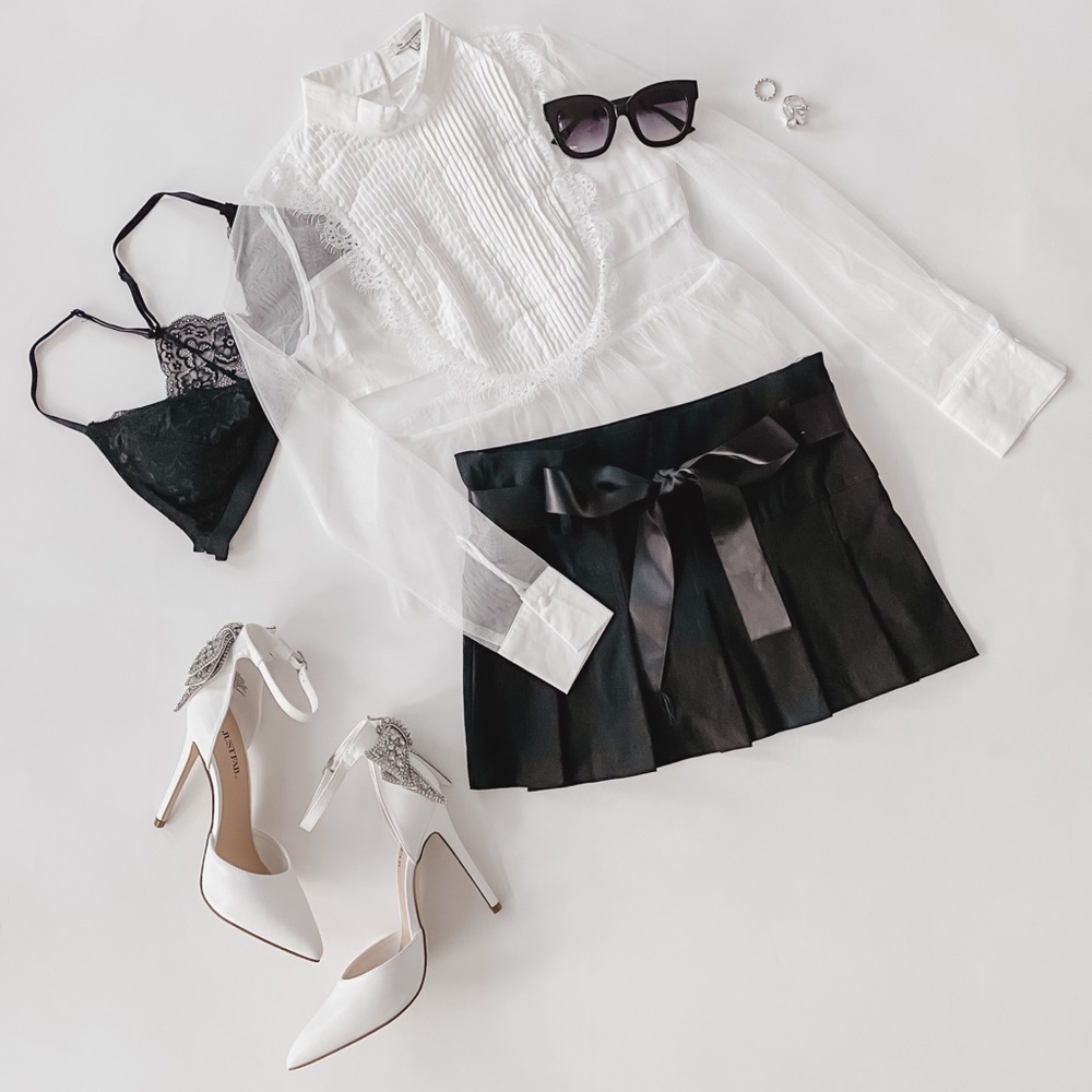 NWT Sheer Tulle Blouse with Ruffle Yoke Detail